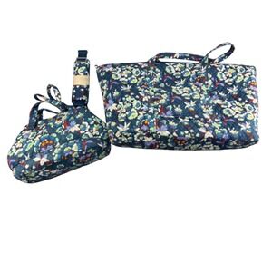 Vera Bradley Quilted Weekender Travel Bag Set Floral Print Blue Navy